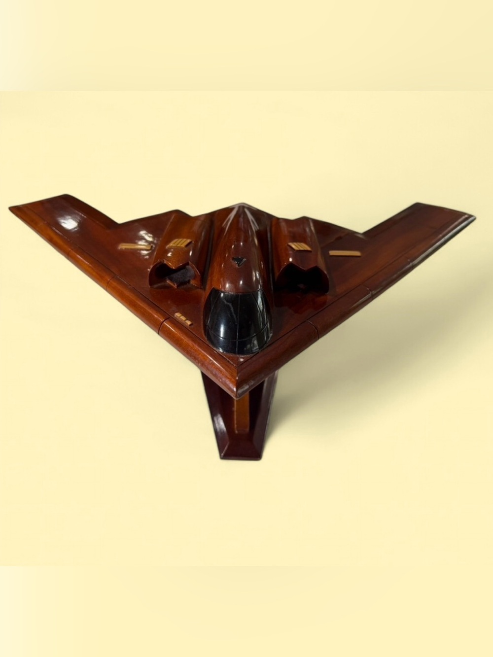 Wooden Stealth B-2 Bomber Display Sculpture - Brown.